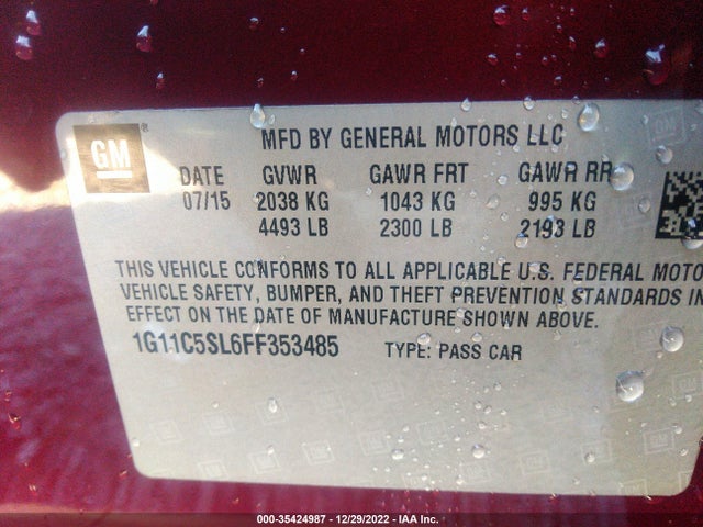 2015 Chevrolet Malibu, VIN: 1G11C5SL6FF353485