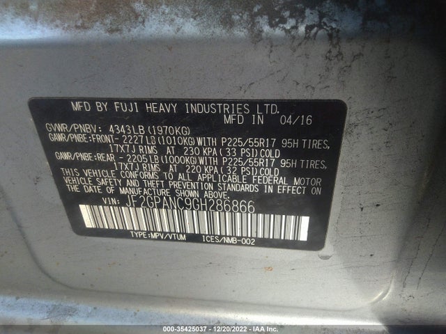 2016 Subaru Crosstrek, VIN: JF2GPANC9GH286866