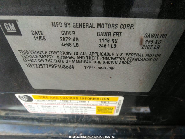 2009 CHEVROLET MALIBU LT W/2LT VIN: 1G1ZJ57749F193504