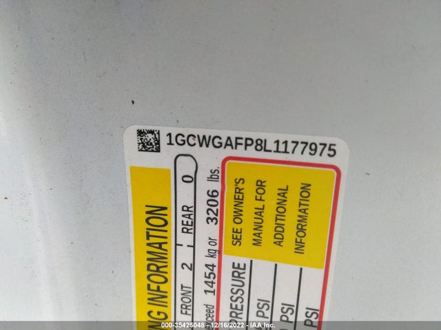 2020 CHEVROLET EXPRESS CARGO VAN VIN: 1GCWGAFP8L1177975