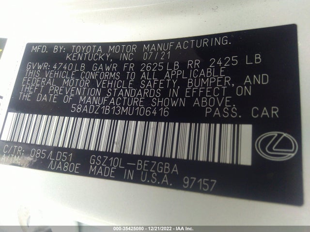 2021 Lexus ES, VIN: 58ADZ1B13MU106416