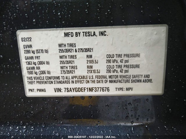 Tesla Model Y Performance 2022 7SAYGDEF1NF377676 Image 11