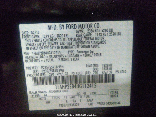 2017 Ford Taurus, VIN: 1FAHP2E84HG112415