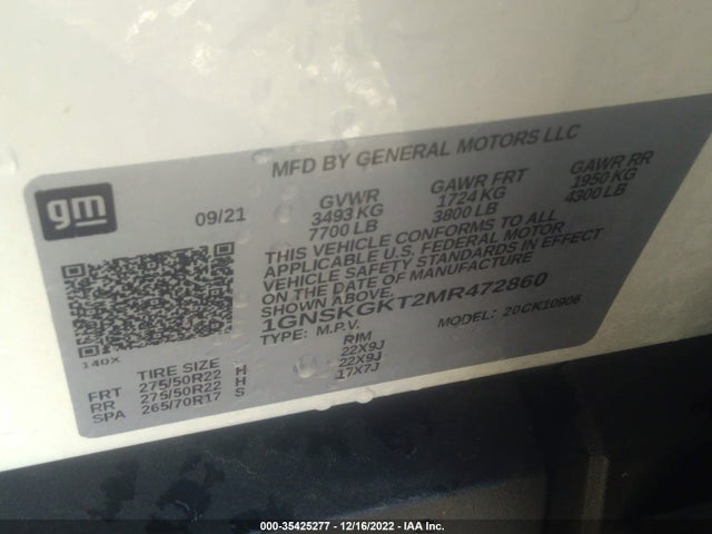 2021 Chevrolet Suburban, VIN: 1GNSKGKT2MR472860