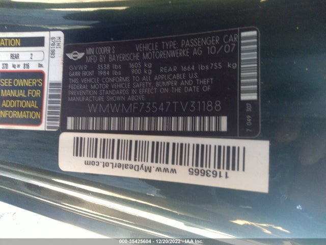 WMWMF73547TV31188 Mini COOPER HARDTOP