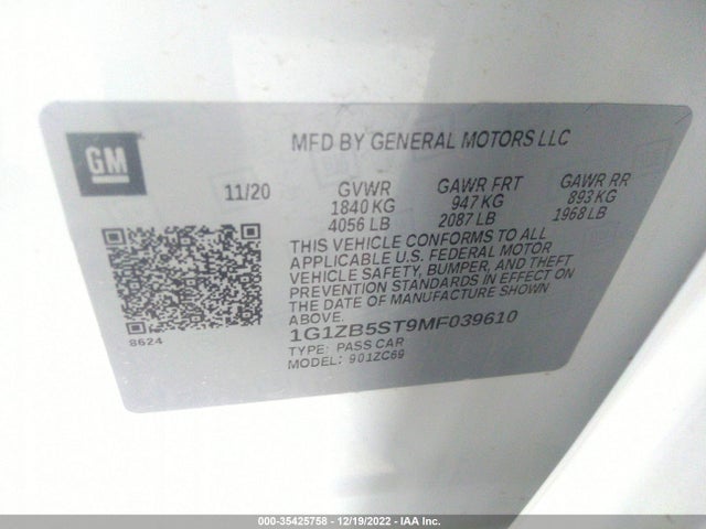 Chevrolet MALIBU LS 2021 1G1ZB5ST9MF039610 Image 9