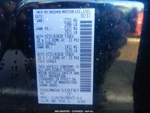 2017 Infiniti QX60, VIN: 5N1DL0MN1HC519787