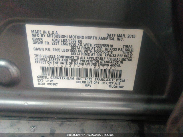 4A4AP4AW7FE027209 Mitsubishi Outlander Sport 2.4 Gt
