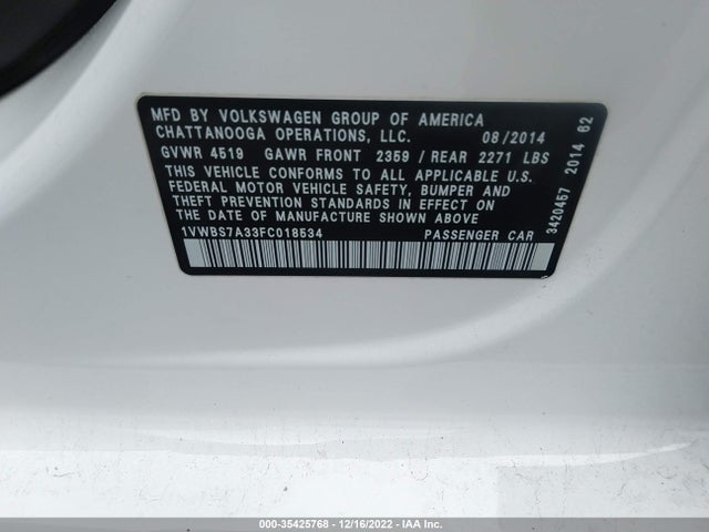 1VWBS7A33FC018534 Volkswagen Passat 1.8t Sport