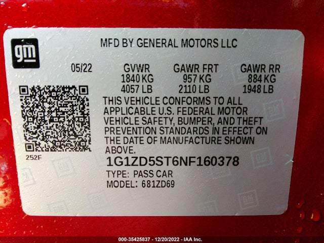 Chevrolet MALIBU LT 2022 1G1ZD5ST6NF160378 Image 9