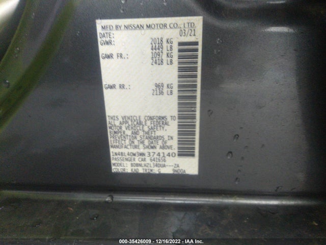 Nissan Altima 2.5 Sv 2021 1N4BL4DW3MN374140 Image 9