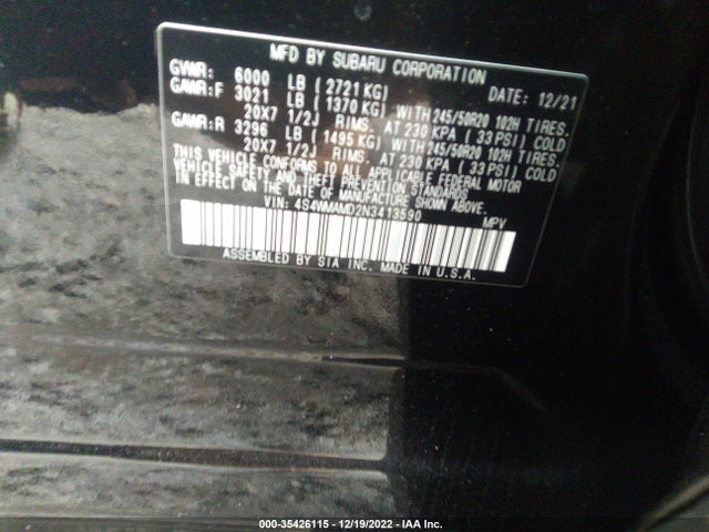 2022 Subaru Ascent, VIN: 4S4WMAMD2N3413590