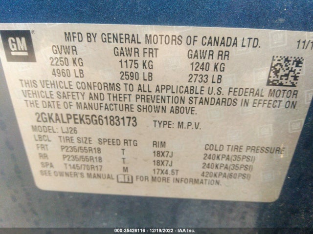 2016 GMC Terrain, VIN: 2GKALPEK5G6183173