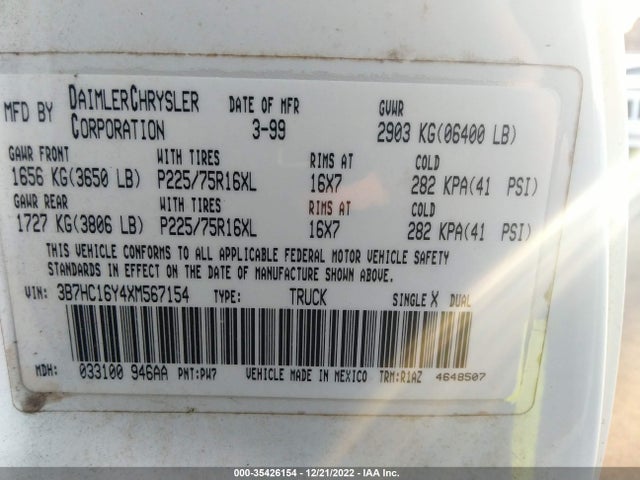 Dodge RAM 1500 1999 3B7HC16Y4XM567154 Image 10