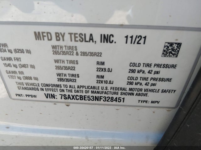Tesla MODEL X 2022 7SAXCBE53NF328451 Image 9