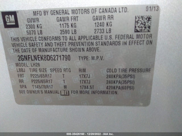 Chevrolet EQUINOX LT 2013 2GNFLNEK8D6271790 Image 9
