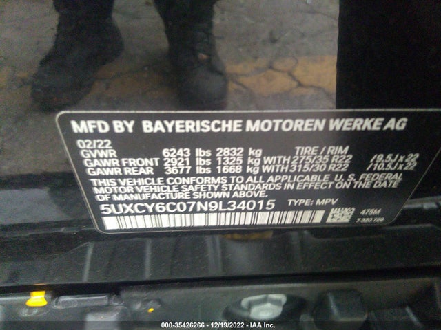 2022 BMW X6, VIN: 5UXCY6C07N9L34015