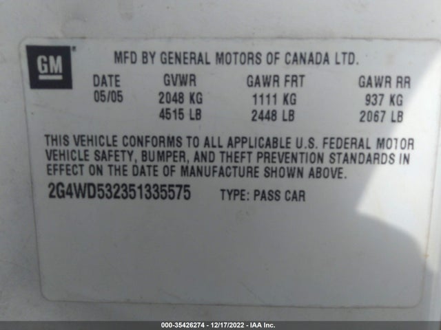 2005 BUICK LACROSSE CXL VIN: 2G4WD532351335575