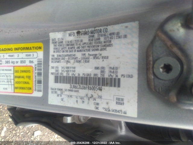2015 Lincoln MKZ, VIN: 3LN6L2LU6FR600540