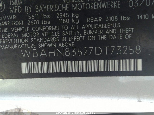BMW 7 Series 750li 2007 WBAHN83527DT73258 Image 10