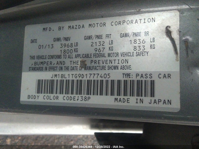 35426369 :رقم المزاد ، JM1BL1TG9D1777405 vin ، 2013 Mazda Mazda3 I Sv مزاد بيع