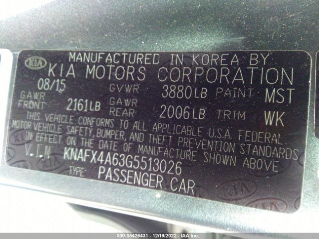 KNAFX4A63G5513026 KIA FORTE LX