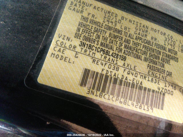 2011 NISSAN VERSA 1.8 S VIN: 3N1BC1CP6BL428159