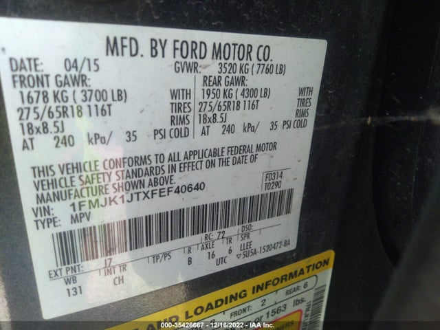 2015 Ford Expedition, VIN: 1FMJK1JTXFEF40640