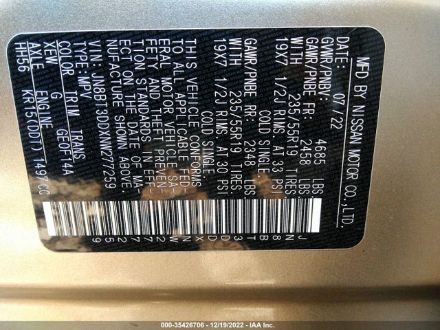 2022 Nissan Rogue, VIN: JN8BT3DDXNW277259