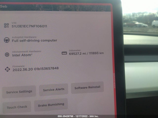 Tesla Model 3 Performance 2022 5YJ3E1EC7NF106011 Image 7