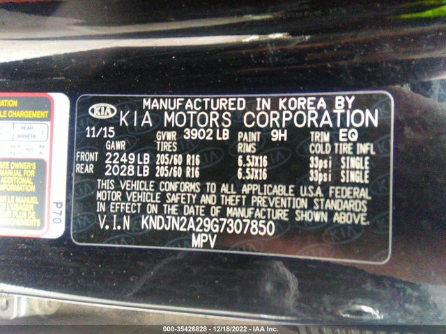 KIA Soul Base 2016 KNDJN2A29G7307850 Image 9