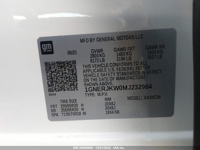 Chevrolet Traverse Rs 2021 1GNERJKW0MJ232964 Image 9