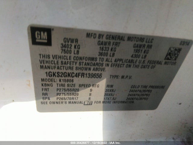 GMC Yukon Xl Sle 2015 1GKS2GKC4FR139656 Image 9