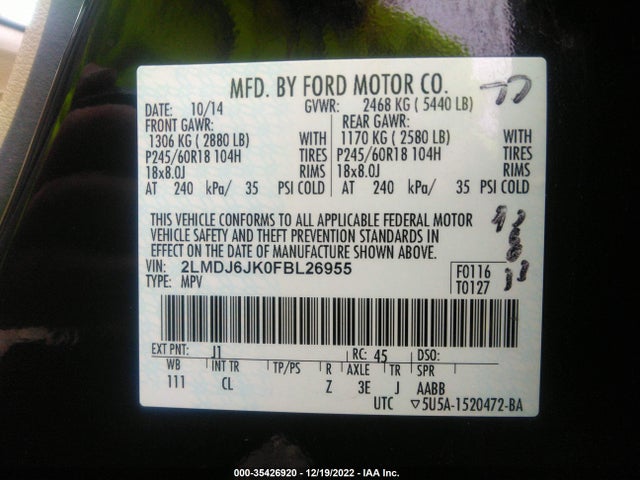 Lincoln MKX 2015 2LMDJ6JK0FBL26955 Image 11