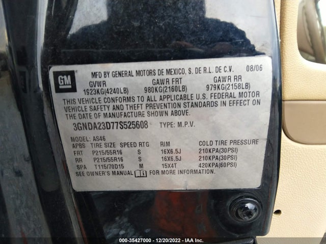 2007 CHEVROLET HHR LT VIN: 3GNDA23D77S525608