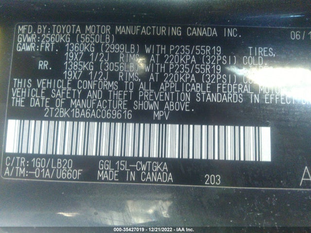 2T2BK1BA6AC069616 Lexus RX 350