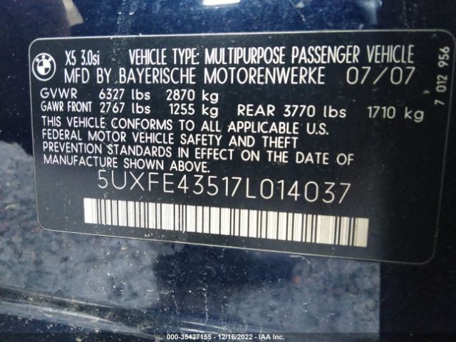 5UXFE43517L014037 BMW X5 3.0SI