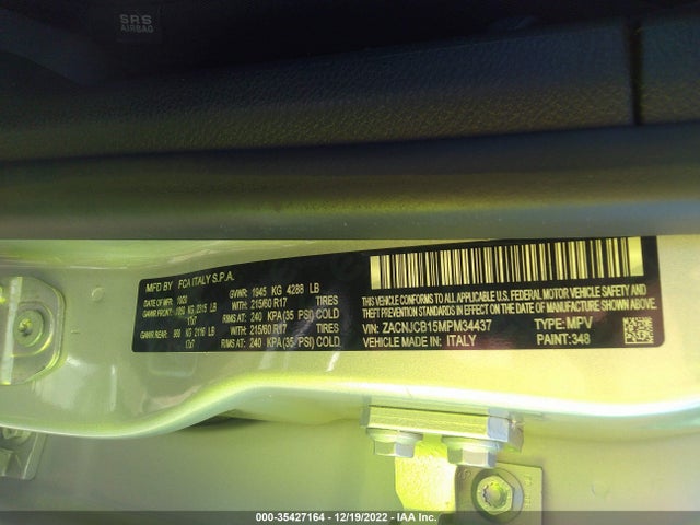 2021 JEEP RENEGADE LATITUDE VIN: ZACNJCB15MPM34437