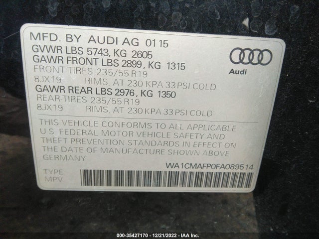 2015 Audi Q5, VIN: WA1CMAFP0FA089514
