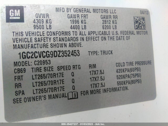 2013 CHEVROLET SILVERADO 2500HD WORK TRUCK VIN: 1GC2CVCG9DZ352453