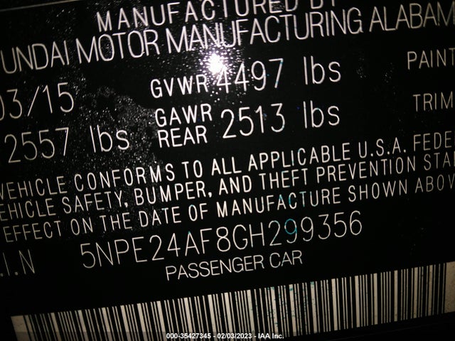 Hyundai SONATA SE 2016 5NPE24AF8GH299356 Image 9