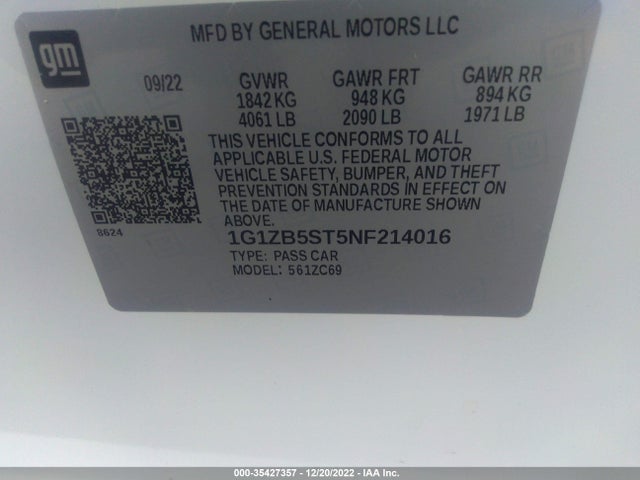 Chevrolet MALIBU LS 2022 1G1ZB5ST5NF214016 Image 9