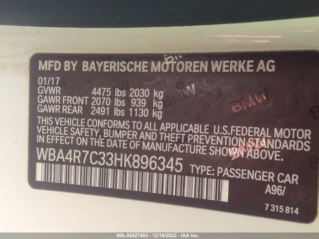 BMW 4 Series 430i 2017 WBA4R7C33HK896345 Image 10