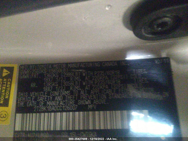 2T2BK1BA0CC126007 Lexus RX 350