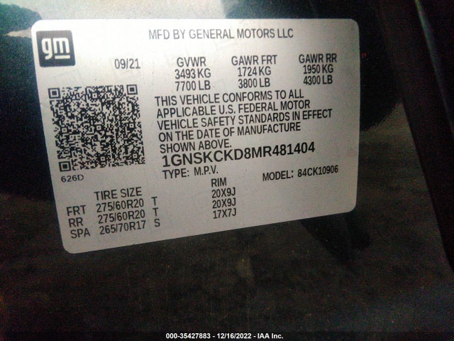 Chevrolet Suburban Lt 2021 1GNSKCKD8MR481404 Image 9