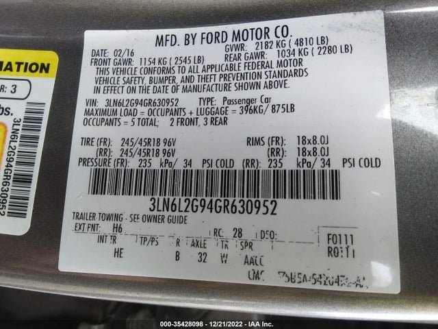 Lincoln MKZ 2016 3LN6L2G94GR630952 Image 11