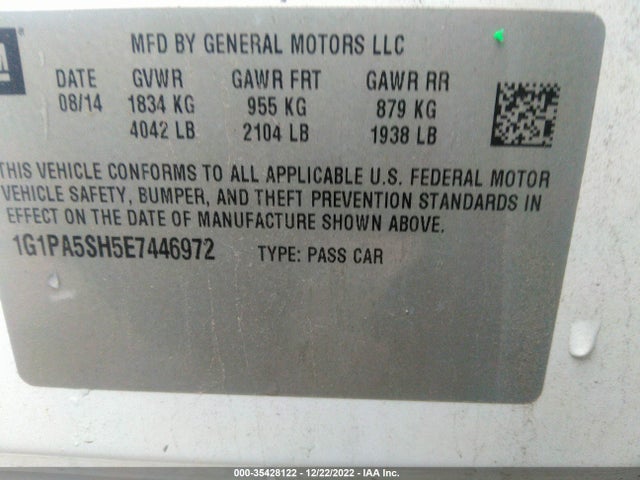 2014 CHEVROLET CRUZE LS VIN: 1G1PA5SH5E7446972
