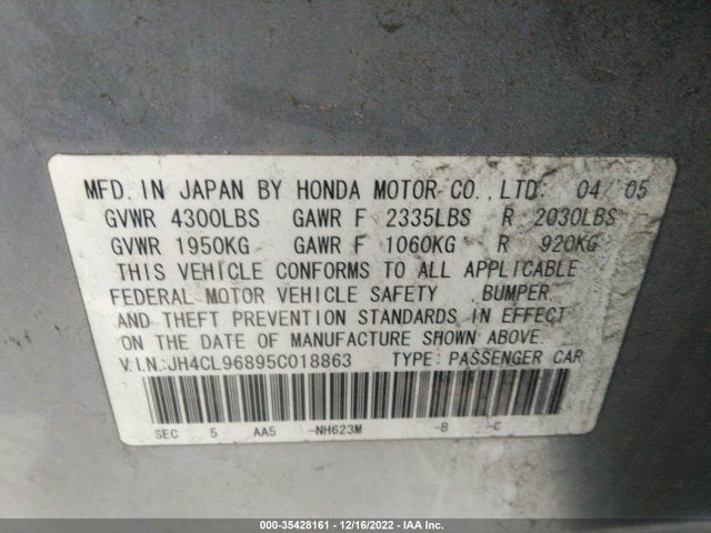 2005 ACURA TSX VIN: JH4CL96895C018863