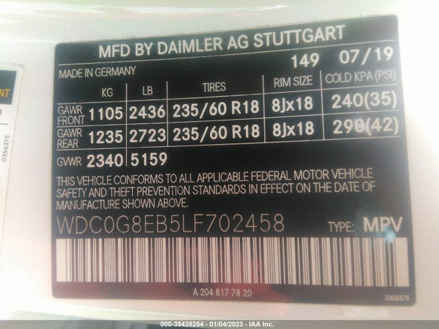 2020 MERCEDES-BENZ GLC GLC 300 VIN: WDC0G8EB5LF702458