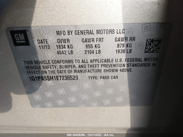 2014 CHEVROLET CRUZE LS VIN: 1G1PA5SH1E7236529